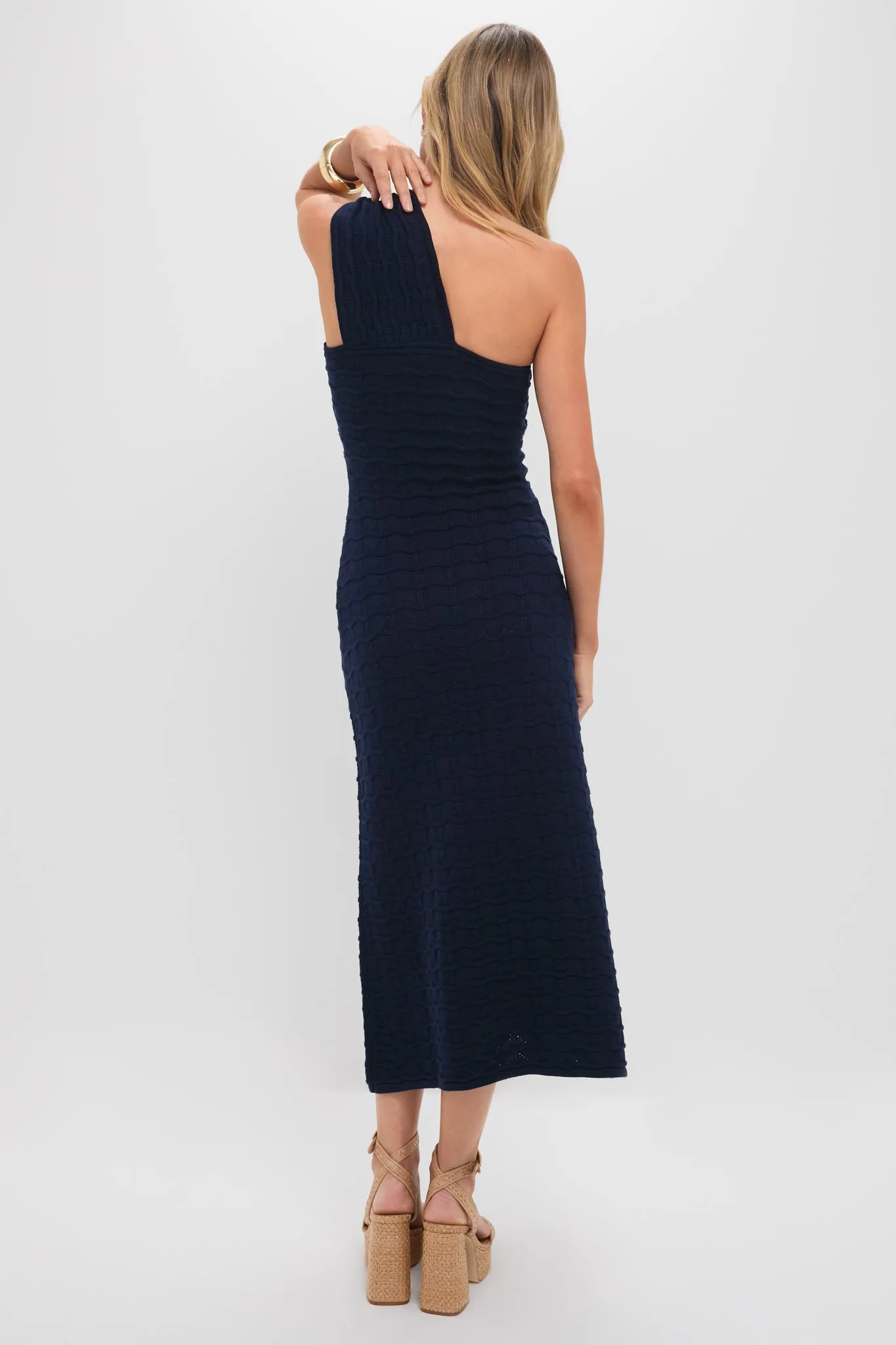 Navy Knit One Shoulder Nicole Midi Dress sold by Tuckernuck product image thumbnail 4