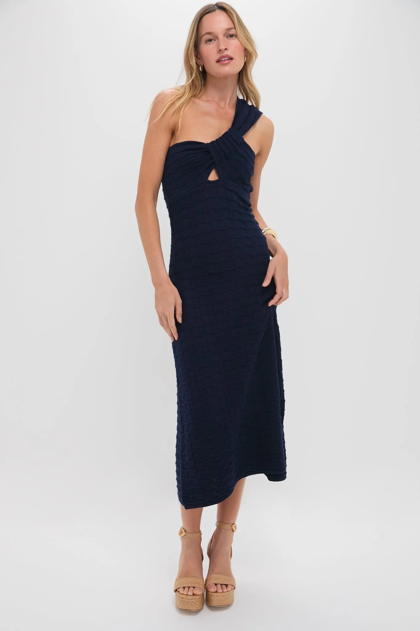 Navy Knit One Shoulder Nicole Midi Dress sold by Tuckernuck