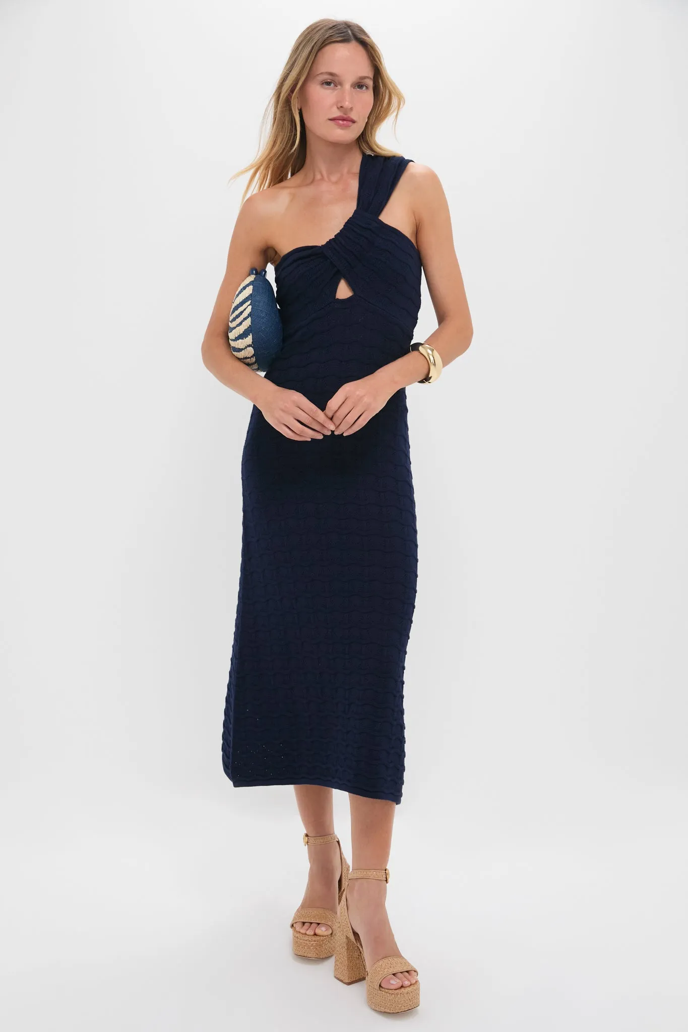 Navy Knit One Shoulder Nicole Midi Dress sold by Tuckernuck product image thumbnail 2
