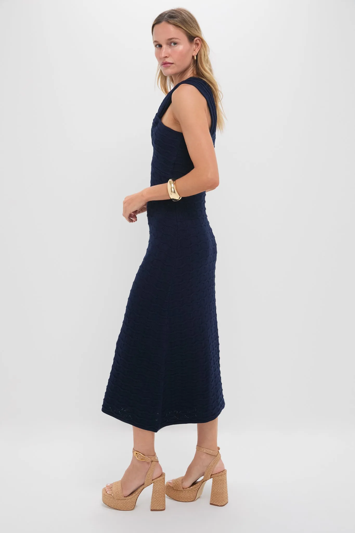 Navy Knit One Shoulder Nicole Midi Dress sold by Tuckernuck product image thumbnail 3