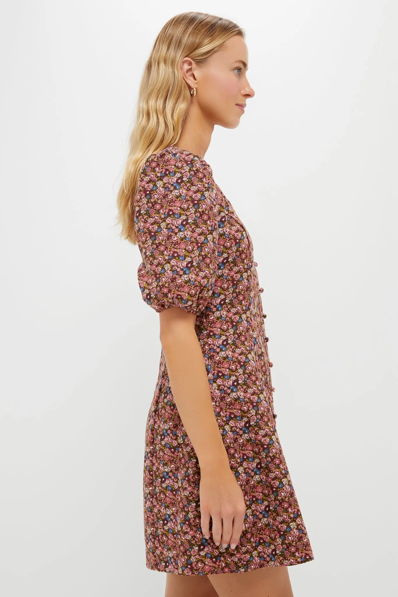 Mauve Ditsy Floral Button Front Corduroy Bryant Mini Dress sold by Tuckernuck product image thumbnail 3
