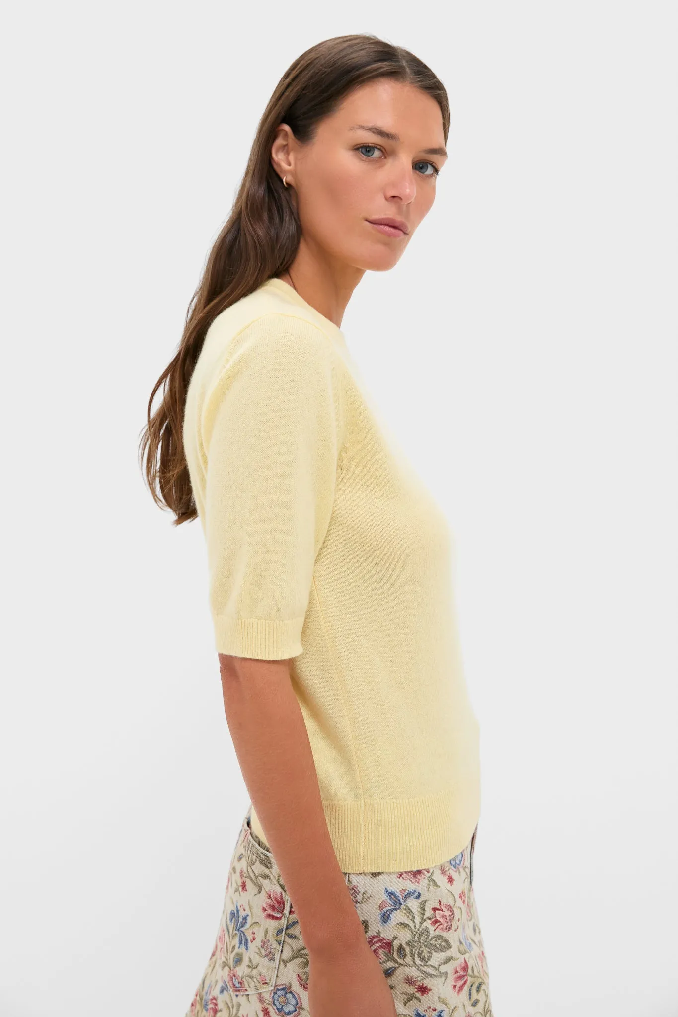 Butter Yellow Cashmere Short Sleeve Crewneck sold by Tuckernuck product image thumbnail 3