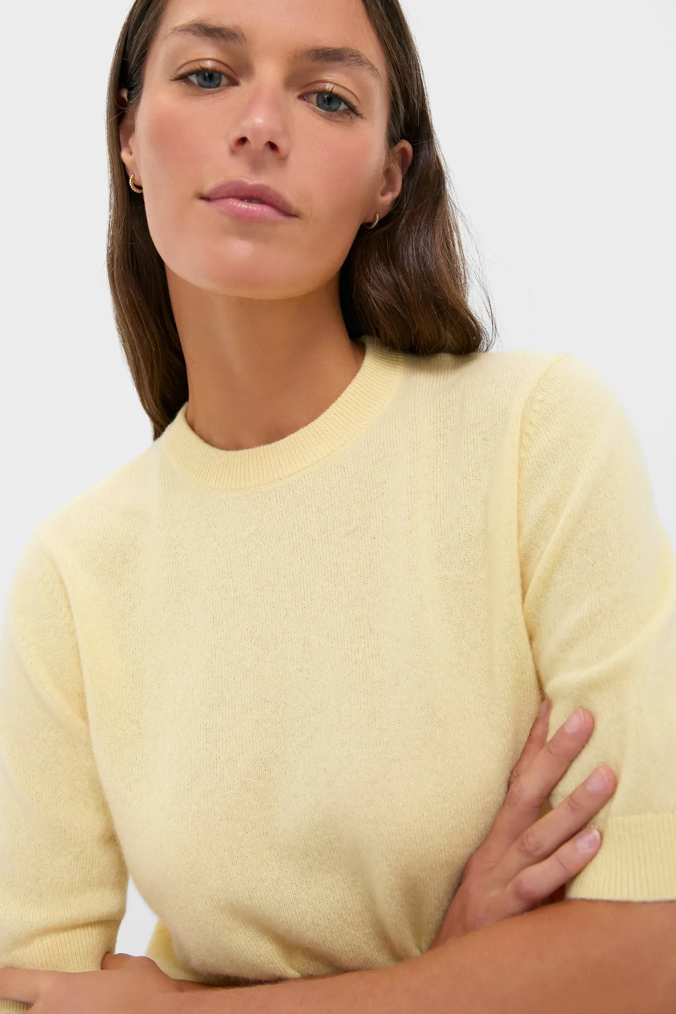 Butter Yellow Cashmere Short Sleeve Crewneck sold by Tuckernuck product image thumbnail 5