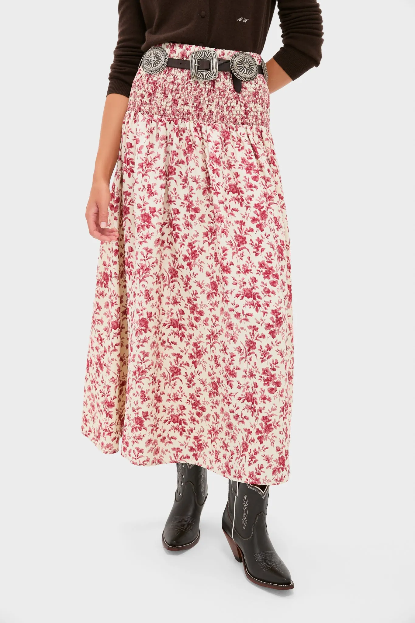 Pomegranate Bloom Smocked Benson Skirt sold by Tuckernuck