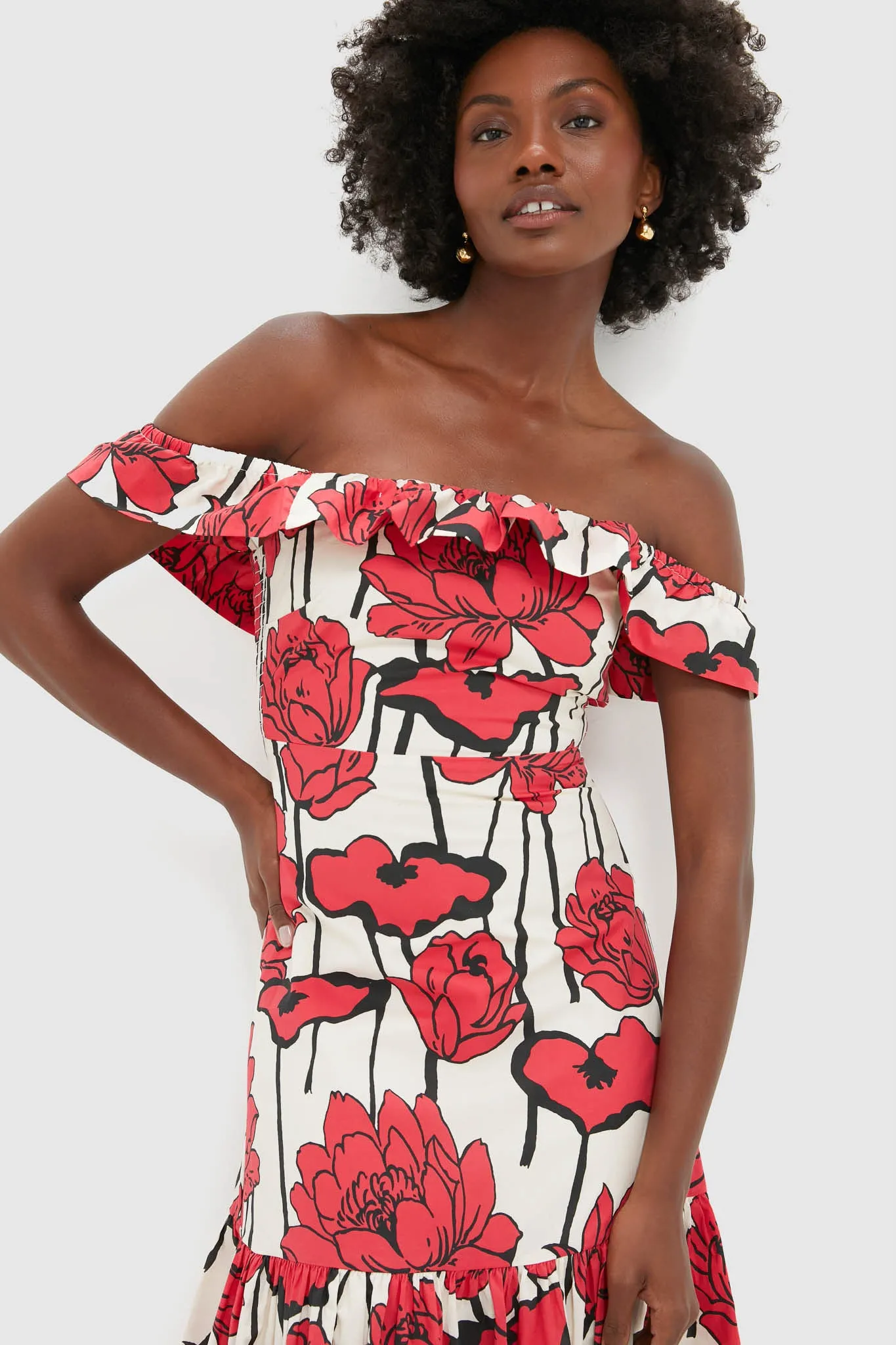Red & Cream Floral Floral Off-the-Shoulder Giselle Dress sold by Tuckernuck product image thumbnail 2