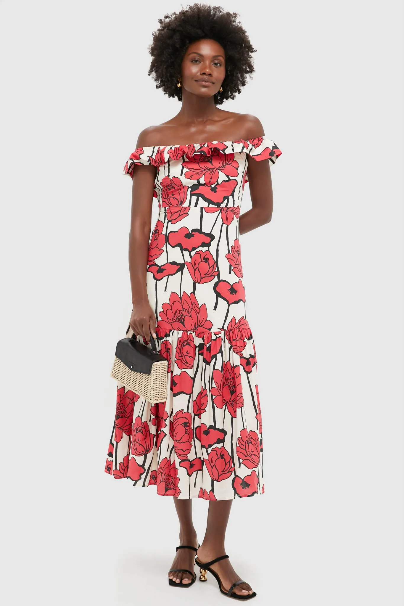 Red & Cream Floral Floral Off-the-Shoulder Giselle Dress sold by Tuckernuck product image thumbnail 3