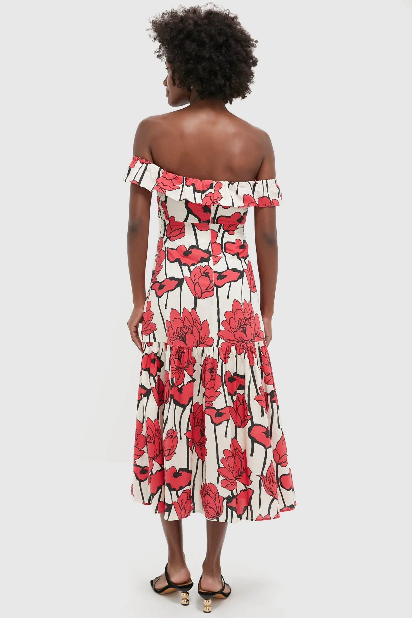 Red & Cream Floral Floral Off-the-Shoulder Giselle Dress sold by Tuckernuck product image thumbnail 5