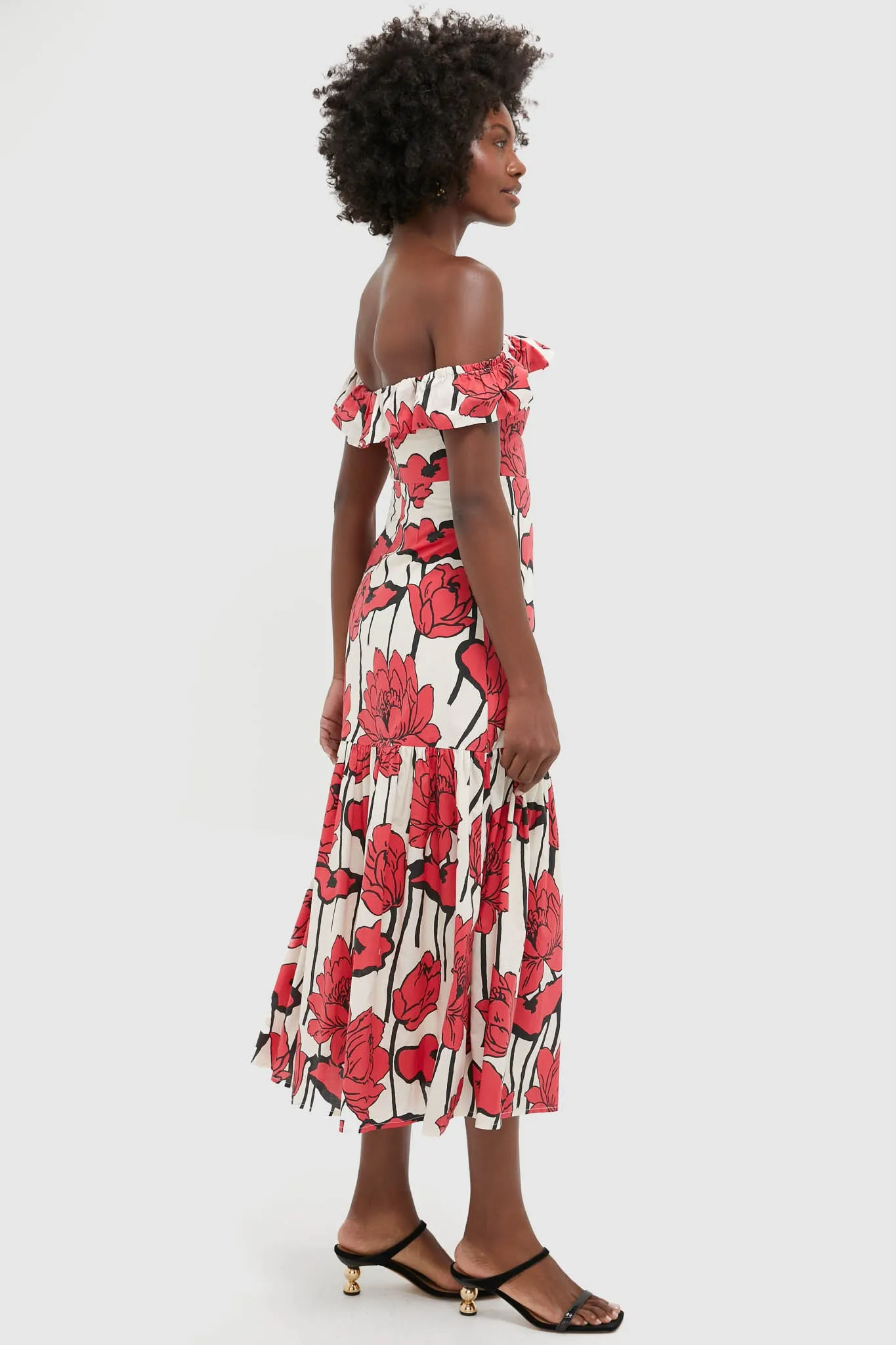 Red & Cream Floral Floral Off-the-Shoulder Giselle Dress sold by Tuckernuck product image thumbnail 4