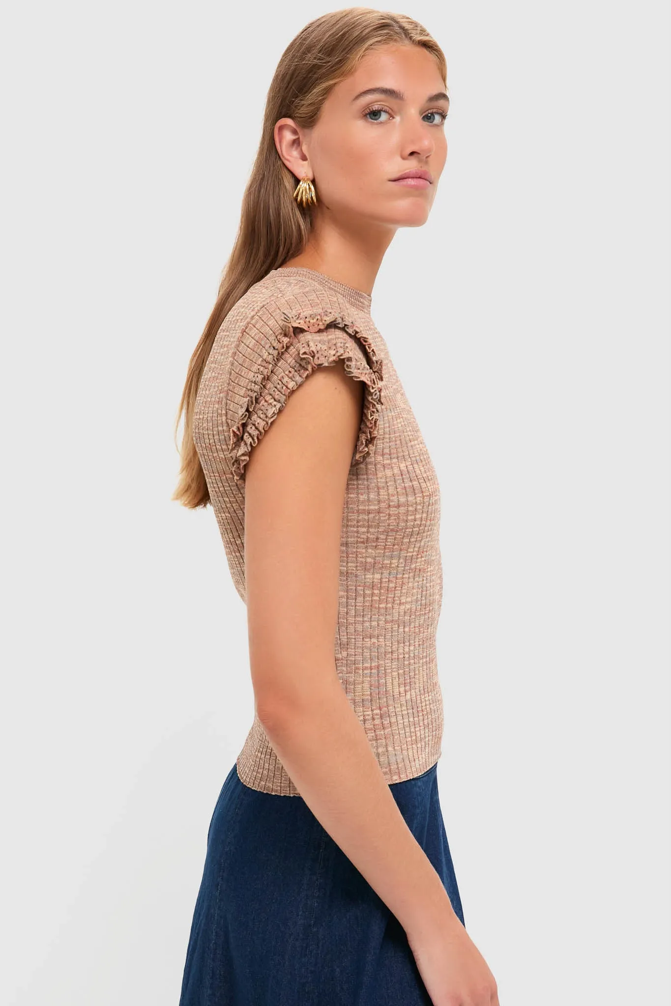 Brown Rowe Crewneck Flutter Sleeve Knit Top sold by Tuckernuck product image thumbnail 3