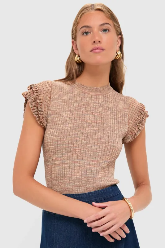 Brown Rowe Crewneck Flutter Sleeve Knit Top sold by Tuckernuck