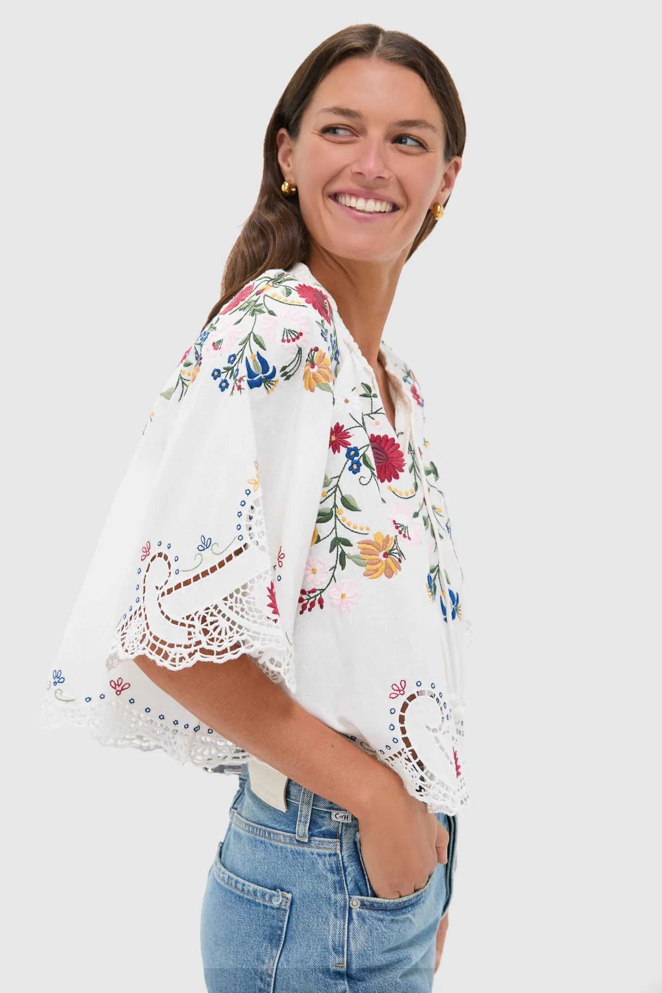 Cream Celia Embroidery Short Sleeve Top sold by Tuckernuck product image thumbnail 3