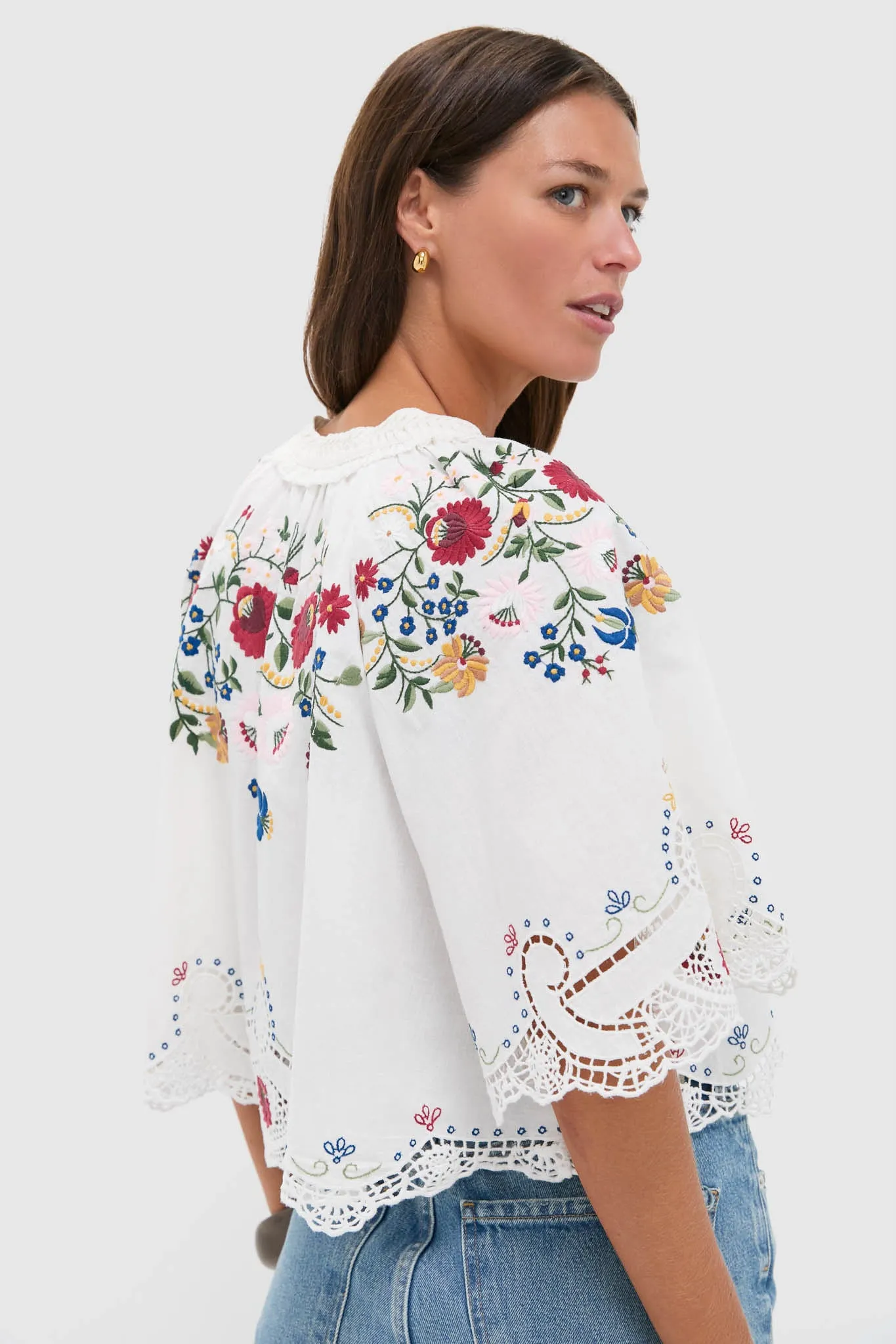 Cream Celia Embroidery Short Sleeve Top sold by Tuckernuck product image thumbnail 4