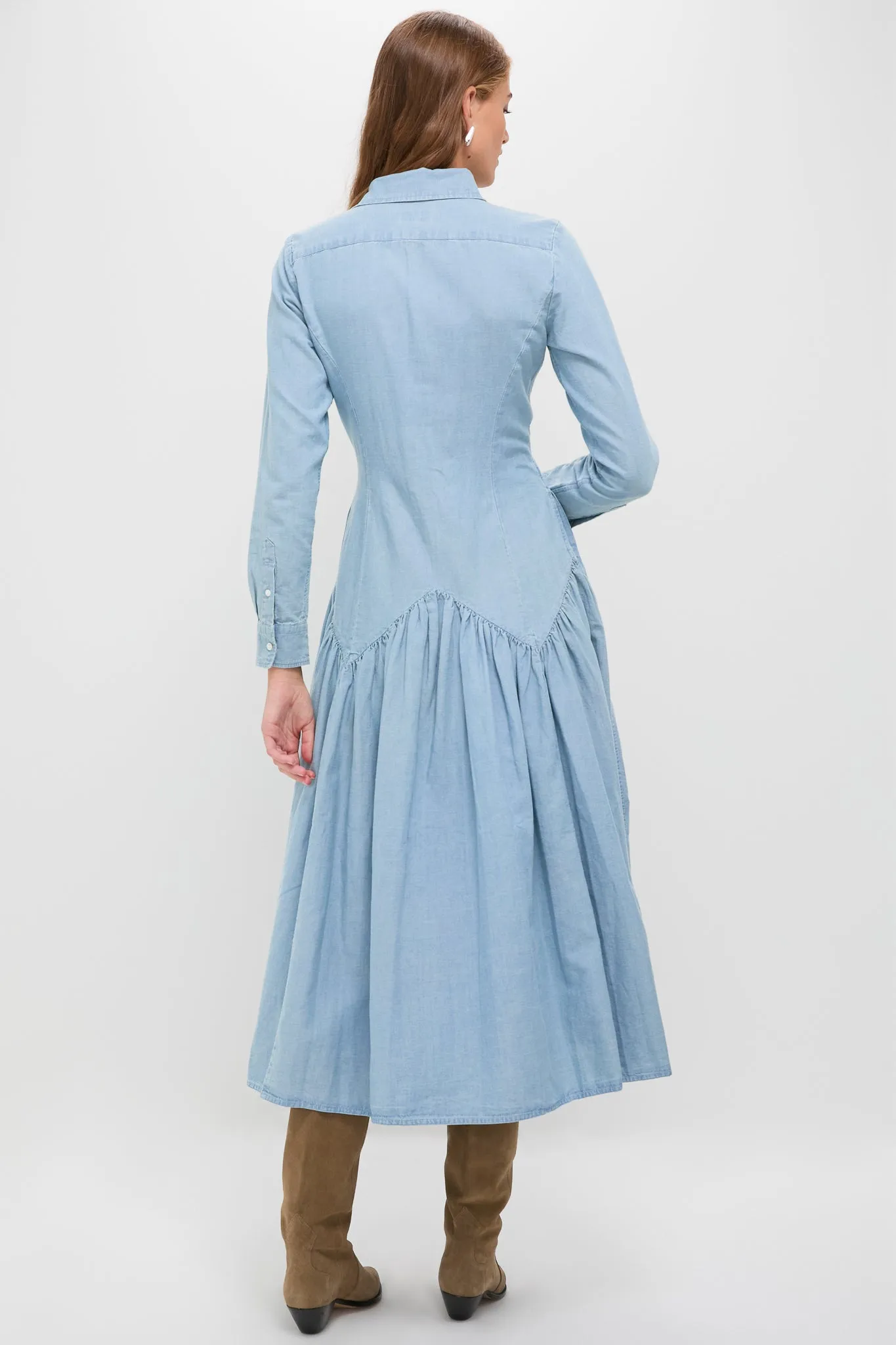 Pacific Blue Chambray Woven Collared Long Sleeve Shirt Dress sold by Tuckernuck product image thumbnail 4