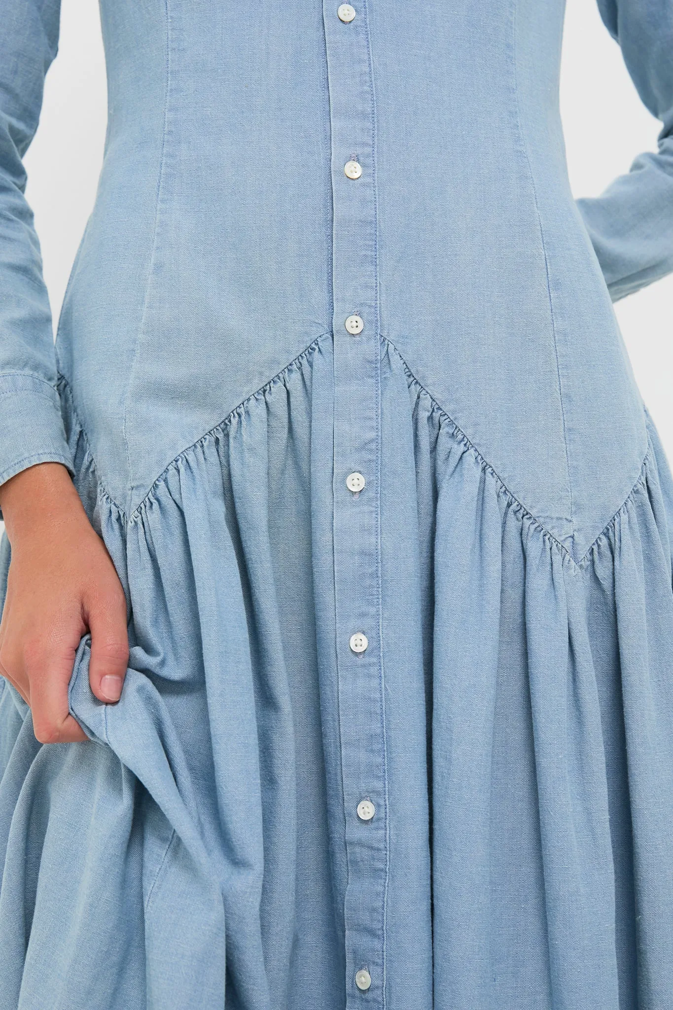 Pacific Blue Chambray Woven Collared Long Sleeve Shirt Dress sold by Tuckernuck product image thumbnail 5