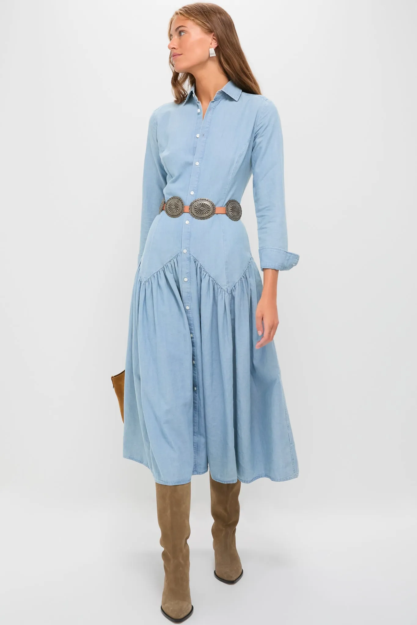 Pacific Blue Chambray Woven Collared Long Sleeve Shirt Dress sold by Tuckernuck product image thumbnail 2