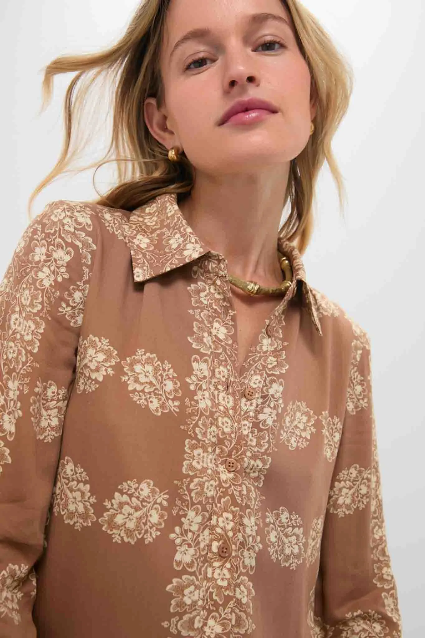 Tan Floral Miller Maxi Shirt Dress sold by Tuckernuck product image thumbnail 2