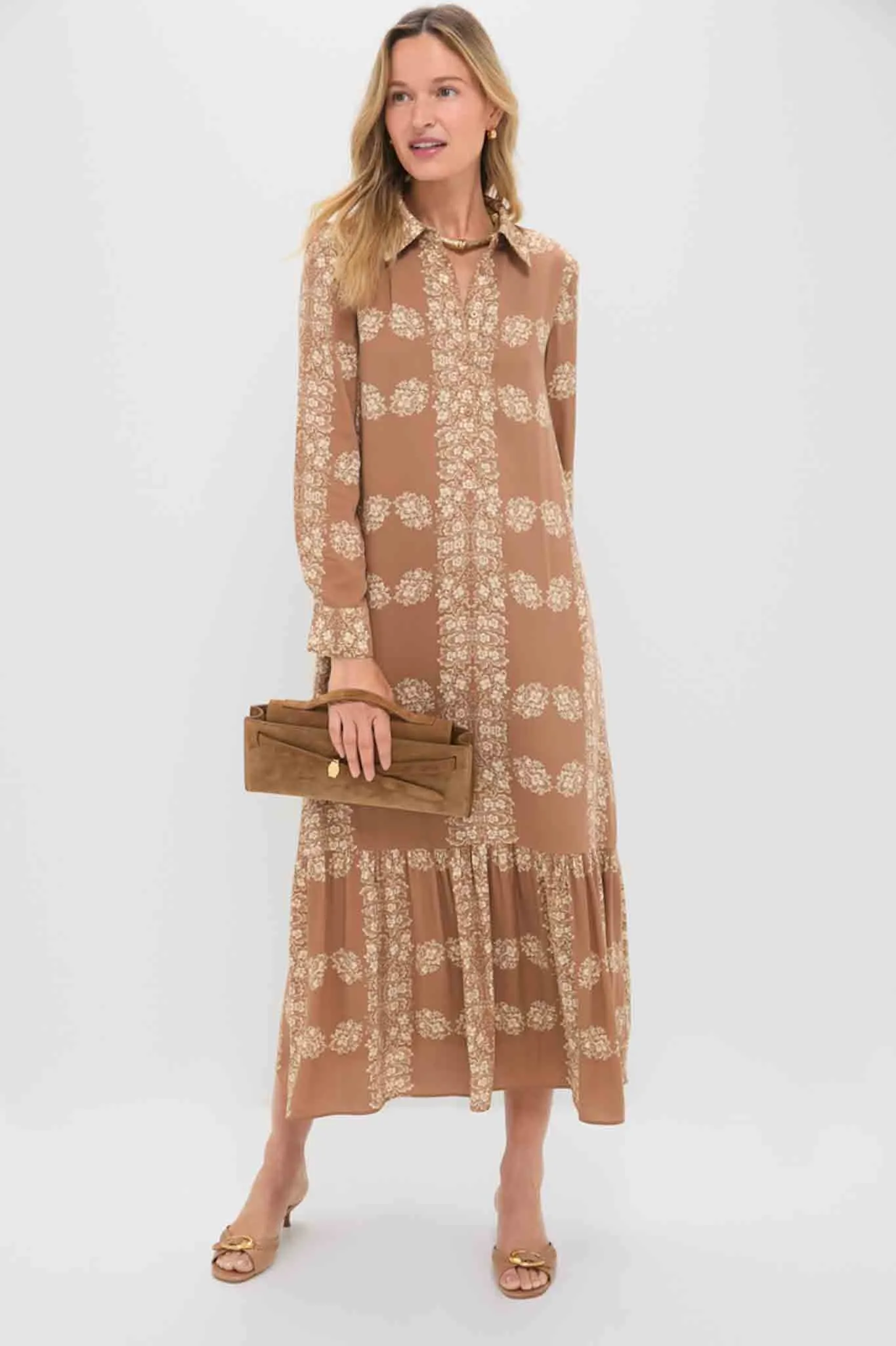 Tan Floral Miller Maxi Shirt Dress sold by Tuckernuck product image thumbnail 3