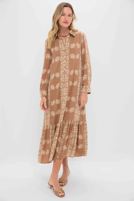 Tan Floral Miller Maxi Shirt Dress sold by Tuckernuck