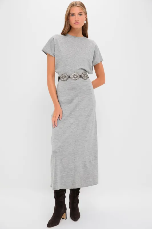 Light Smoke Heather Wool Jersey Knit Crew Neck Short Sleeve A-Line Dress made by Polo by Ralph Lauren