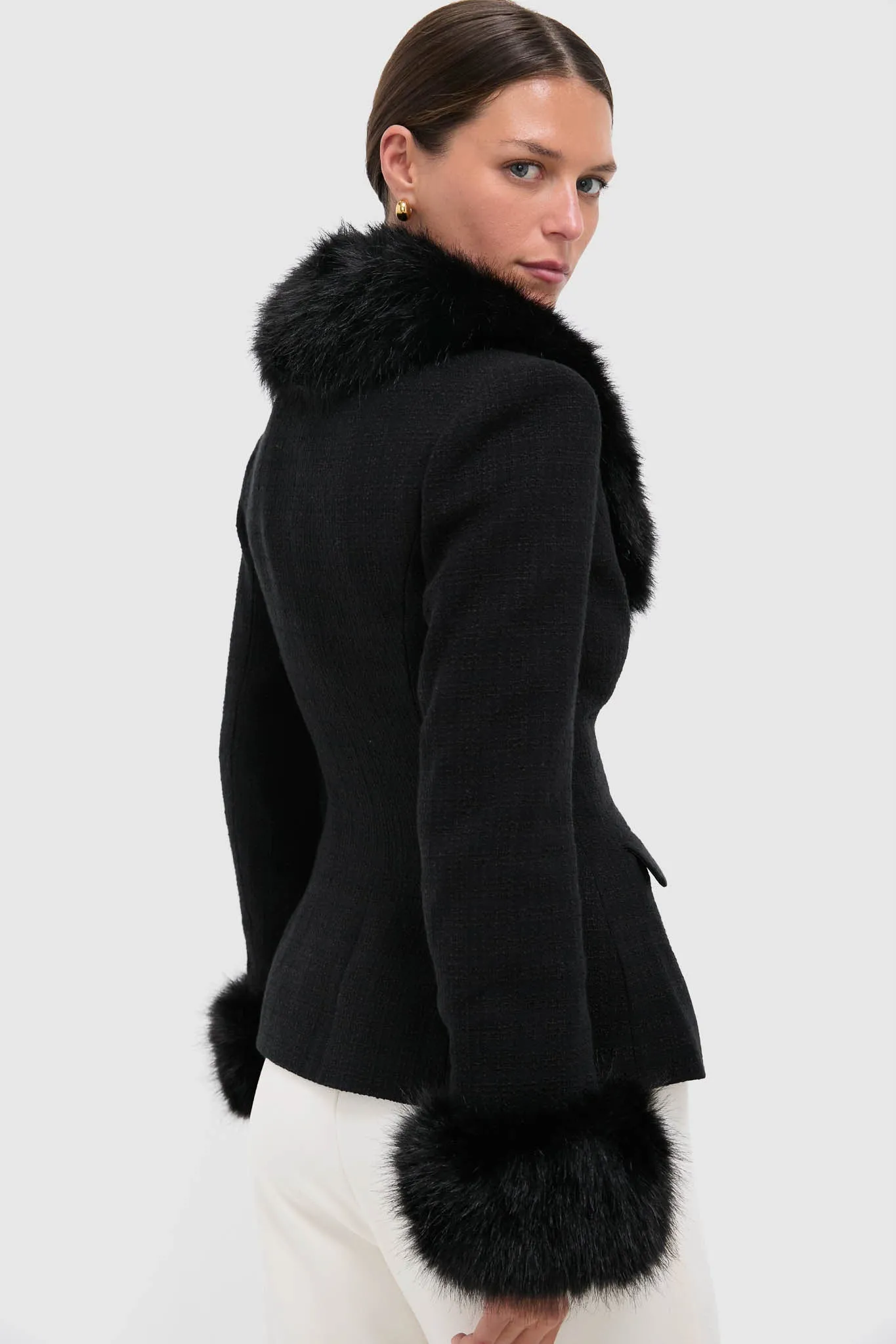 Black Tailored Boucle Fur Jacket sold by Tuckernuck product image thumbnail 3