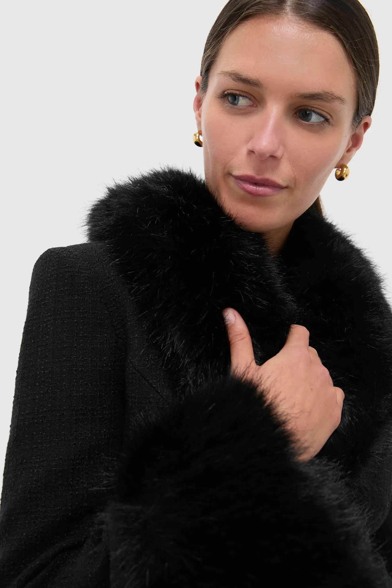 Black Tailored Boucle Fur Jacket sold by Tuckernuck product image thumbnail 4