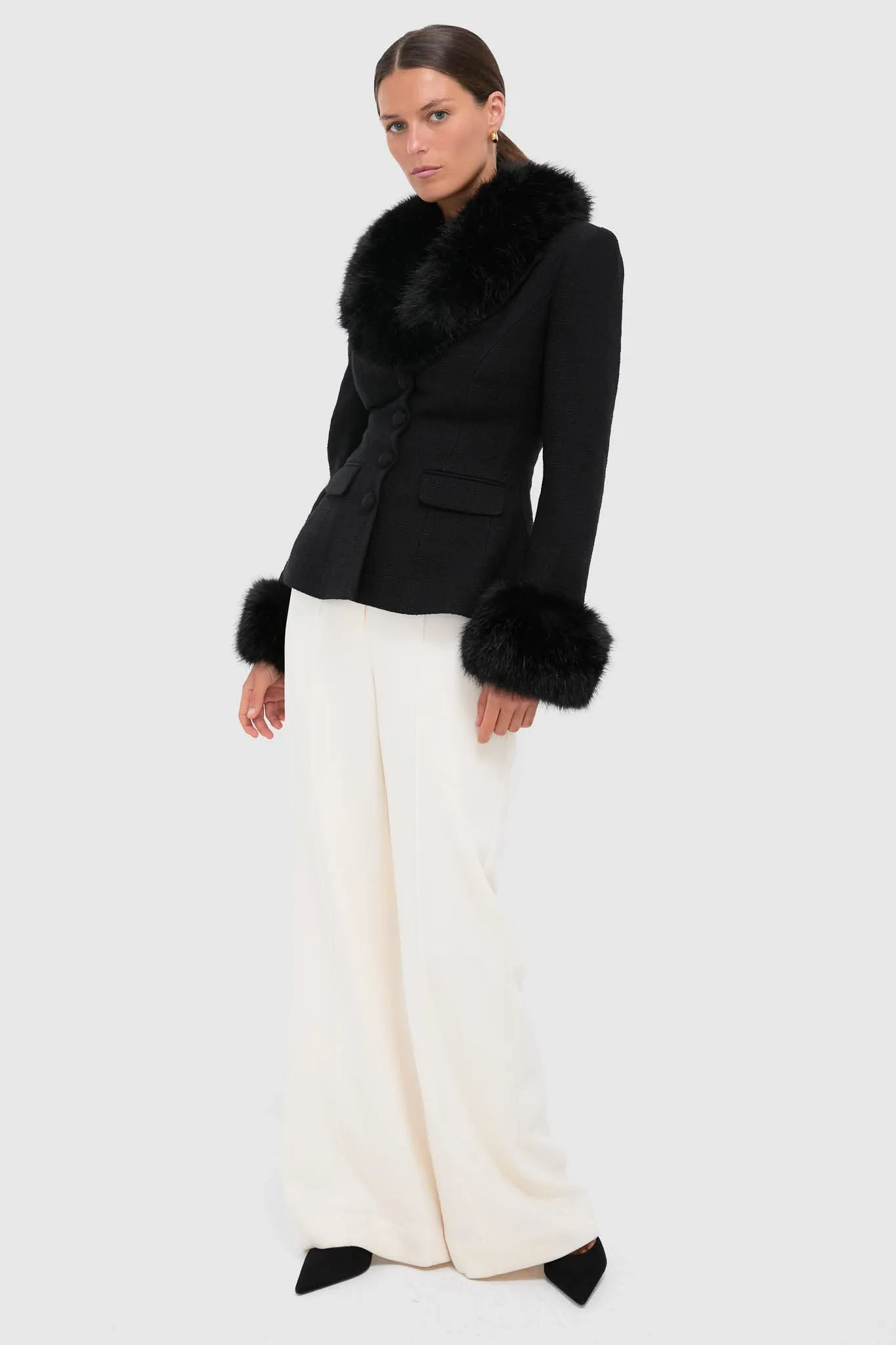 Black Tailored Boucle Fur Jacket sold by Tuckernuck product image thumbnail 5