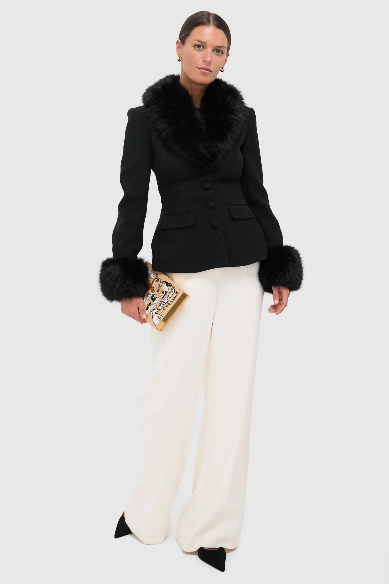 Black Tailored Boucle Fur Jacket sold by Tuckernuck product image thumbnail 2