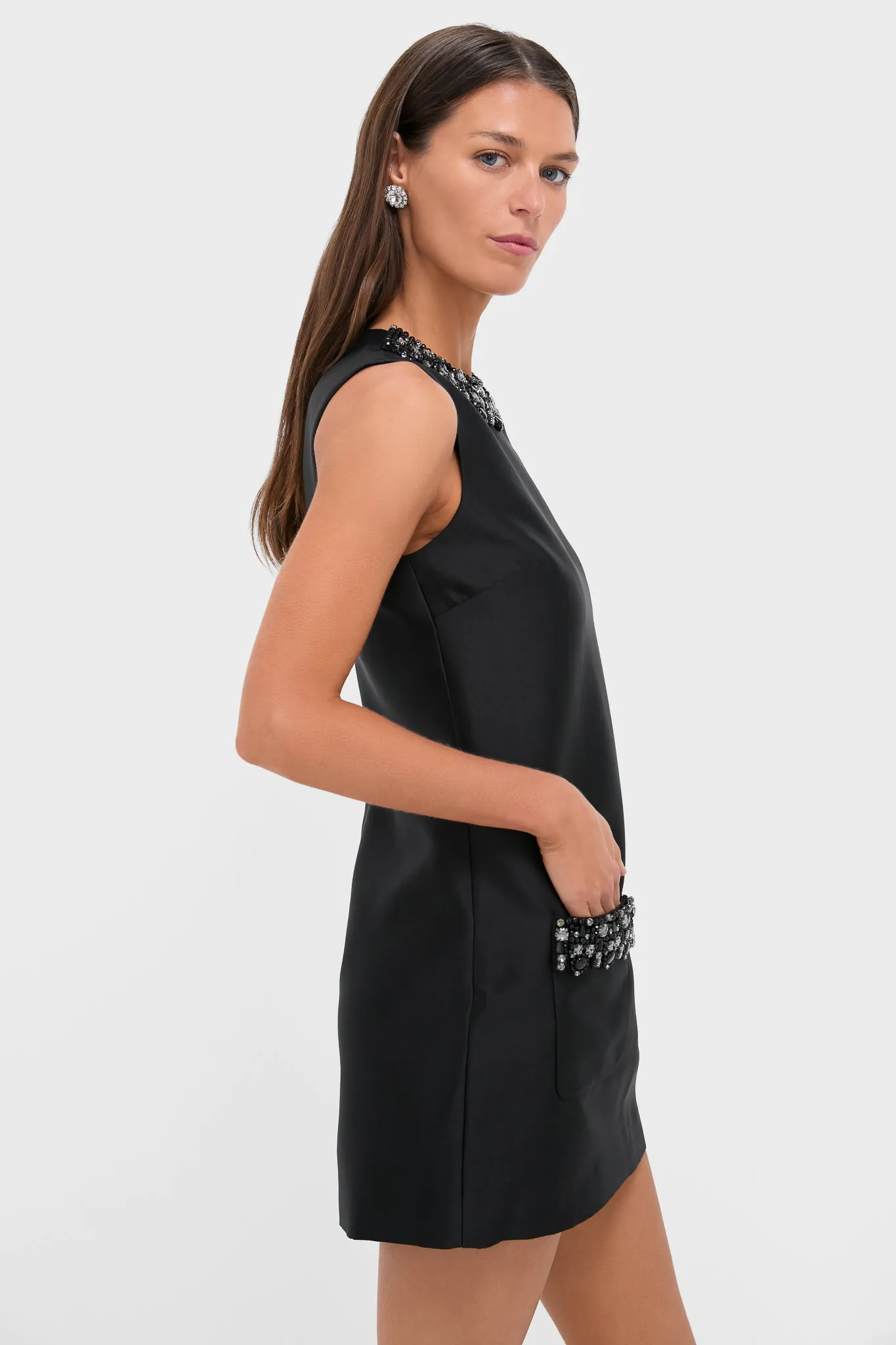 Black Taffeta Embellished Trim Mini Dress sold by Tuckernuck product image thumbnail 3