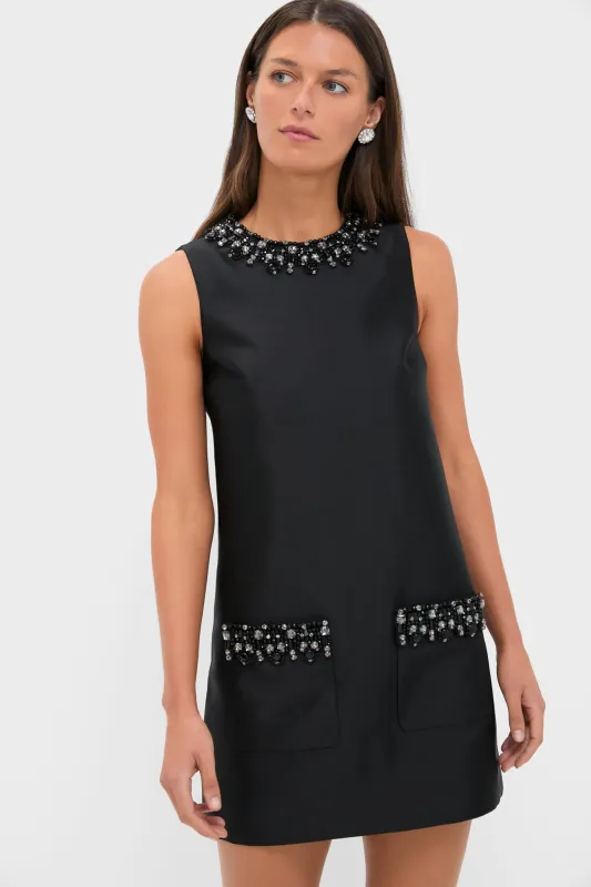 Black Taffeta Embellished Trim Mini Dress sold by Tuckernuck