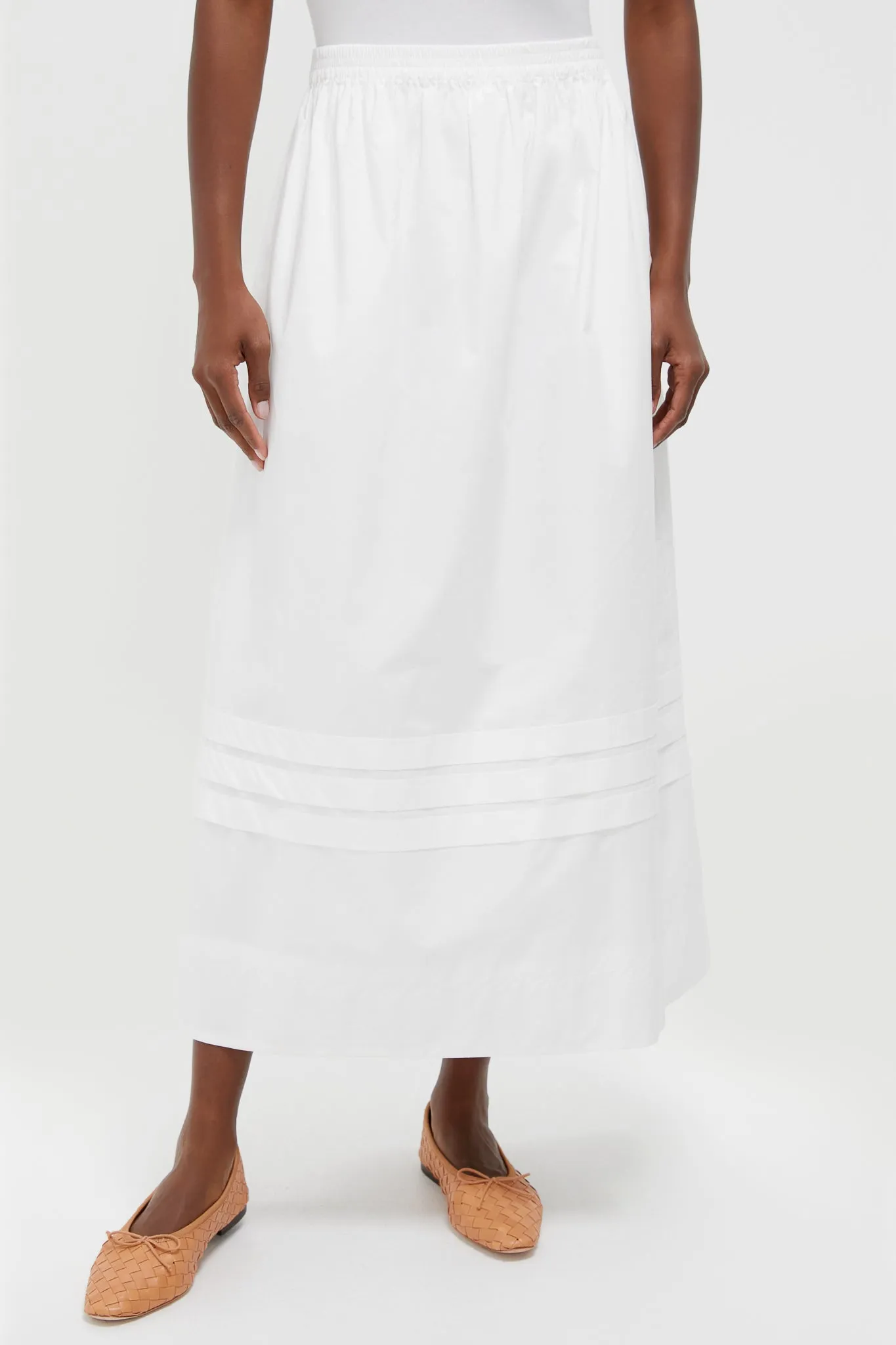 Ivory Pintuck Solstice Midi Skirt sold by Tuckernuck