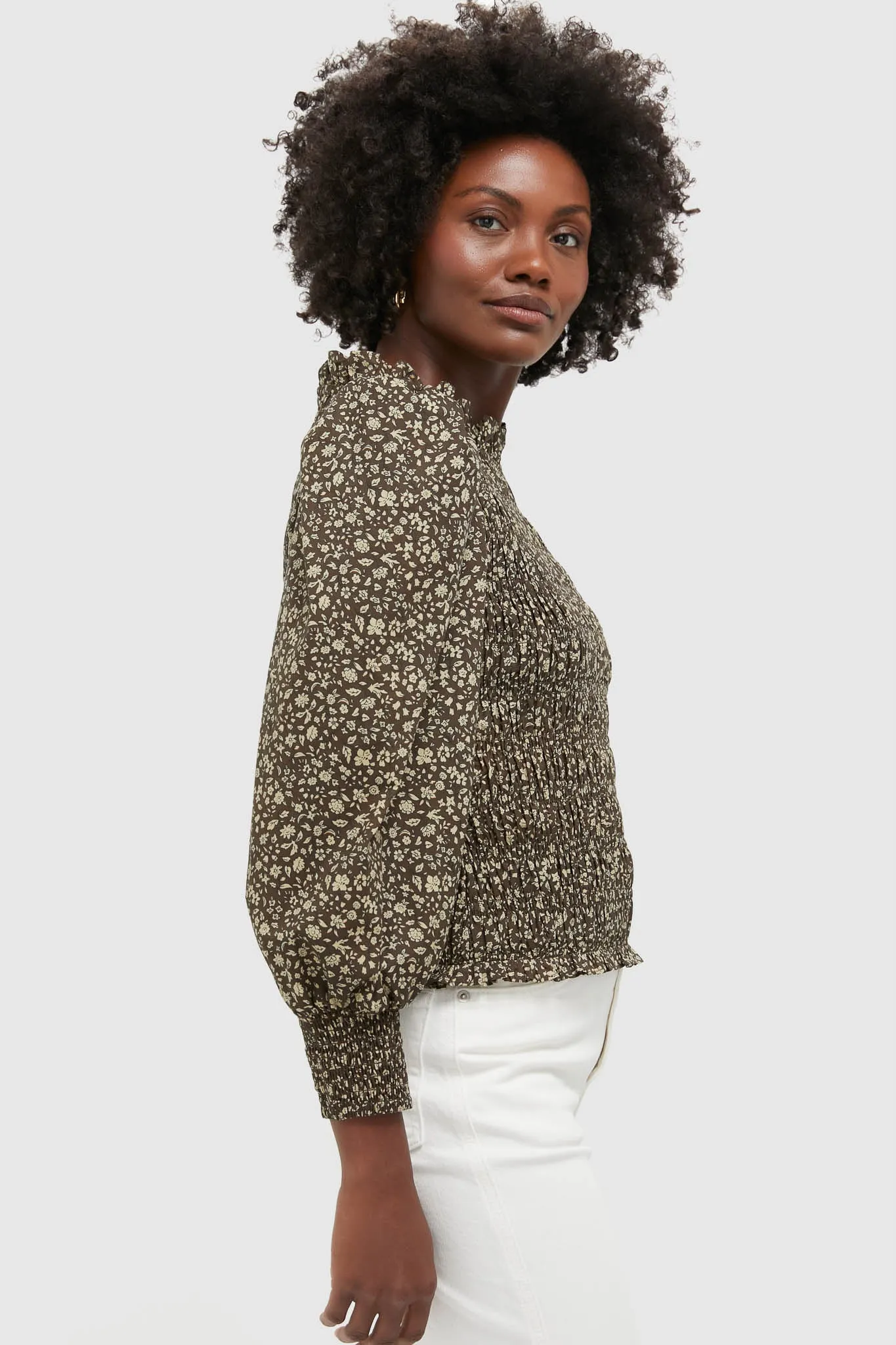 Black & Tan Floral Smocked Montgomery Blouse sold by Tuckernuck product image thumbnail 3