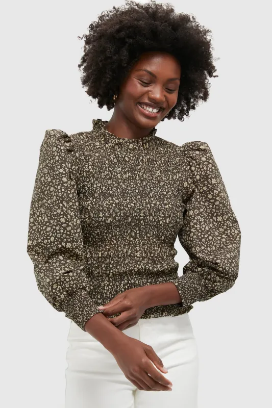 Black & Tan Floral Smocked Montgomery Blouse sold by Tuckernuck