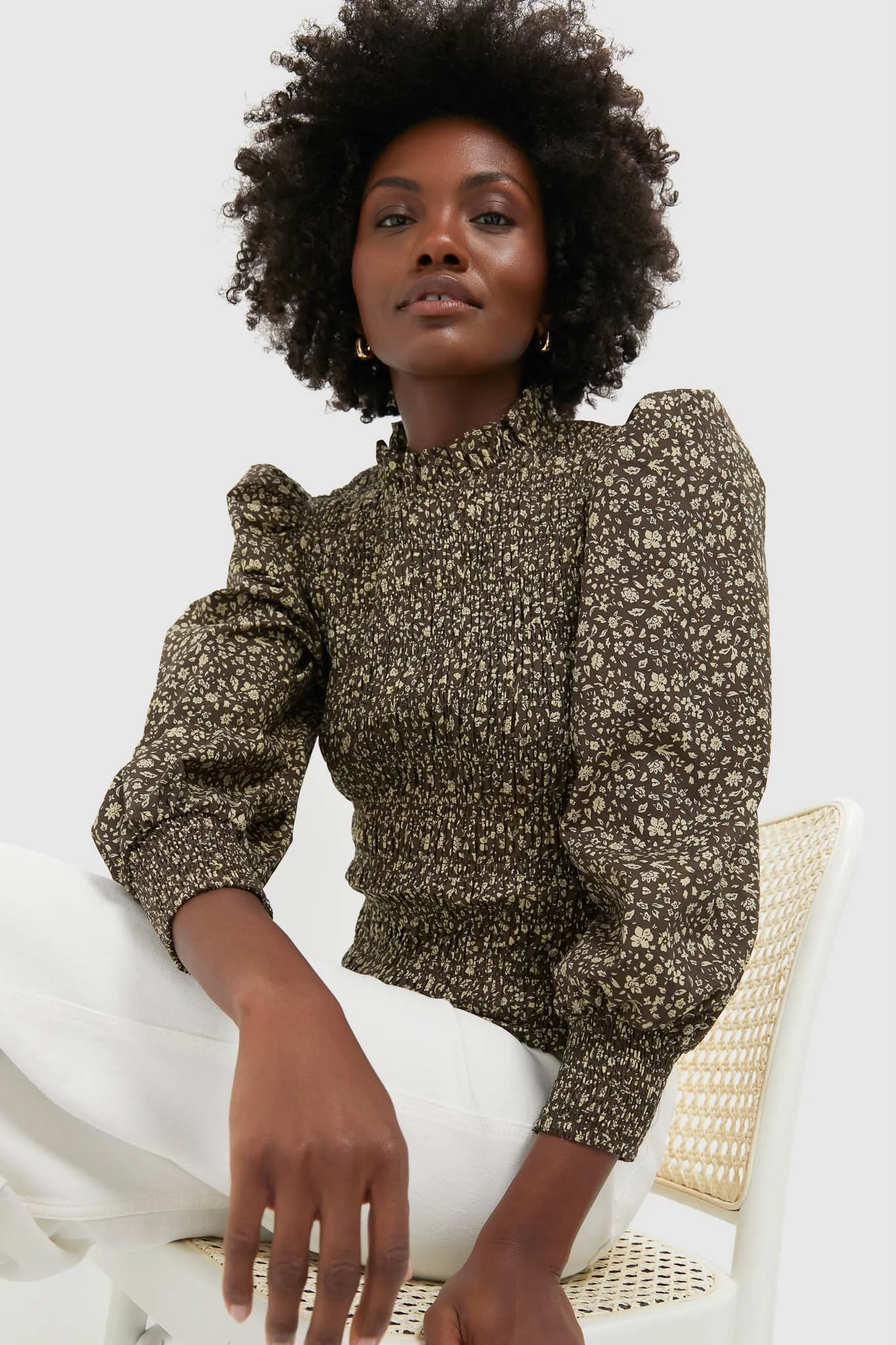 Black & Tan Floral Smocked Montgomery Blouse sold by Tuckernuck product image thumbnail 5