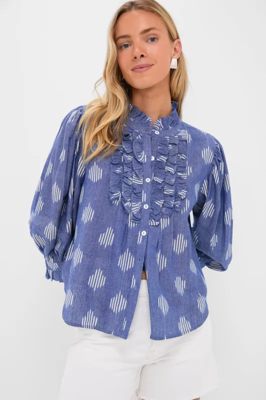 Exclusive Chatham Blue Ruffle Front Blouse sold by Tuckernuck