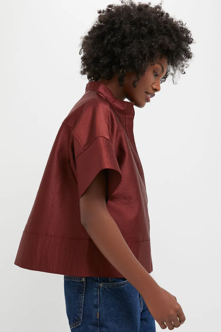 Oxblood Dupioni Trapunto Stitch Sofia Shirt sold by Tuckernuck product image thumbnail 3