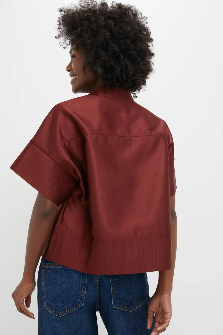 Oxblood Dupioni Trapunto Stitch Sofia Shirt sold by Tuckernuck product image thumbnail 4