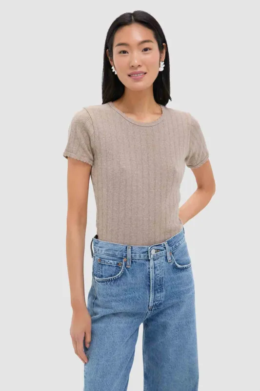 Beige Melange Pointelle Slim Fit Tee sold by Tuckernuck