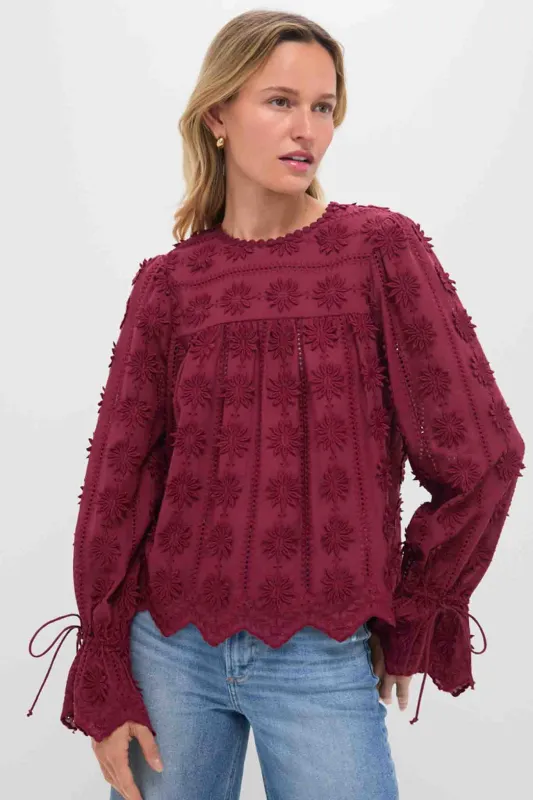 Wine Tirza Blouse sold by Tuckernuck