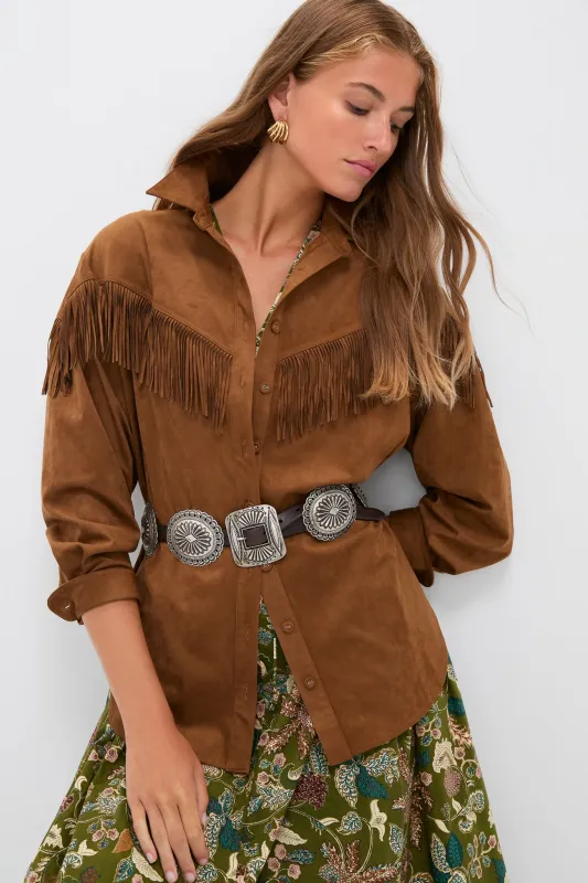 Taupe Clea Fringe Shirt sold by Tuckernuck