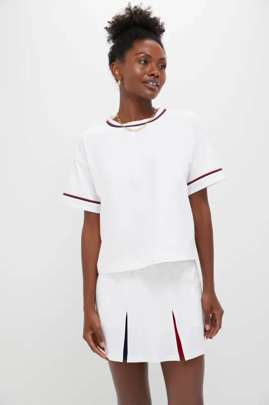 White Americana Piped Performance Cotton Cropped Ryan Boyfriend Tee sold by Tuckernuck