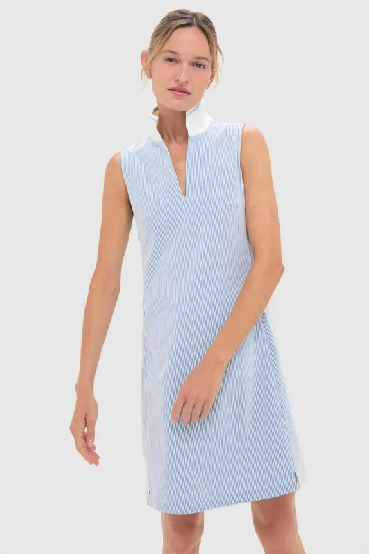 Blue and White Stripe Performance Seersucker Briar Golf Dress sold by Tuckernuck