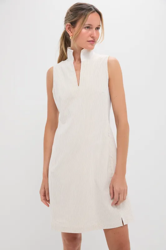 Khaki and White Stripe Performance Seersucker Briar Golf Dress sold by Tuckernuck