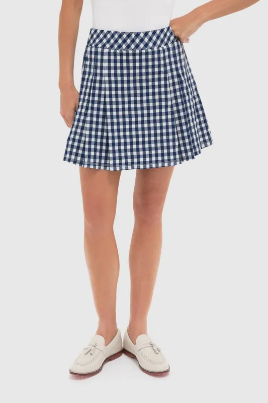 Navy Gingham 16 Inch Performance Seersucker Park Golf Skirt sold by Tuckernuck