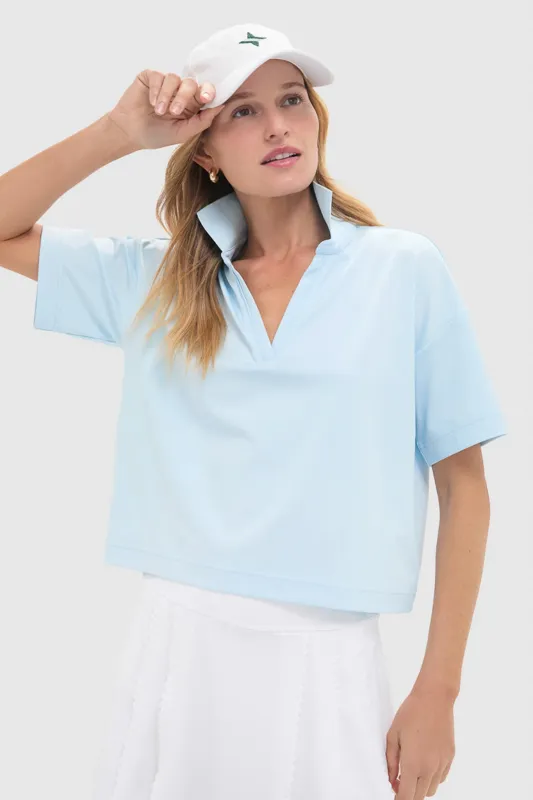 Light Blue Performance Jersey Cropped Caroline Polo sold by Tuckernuck