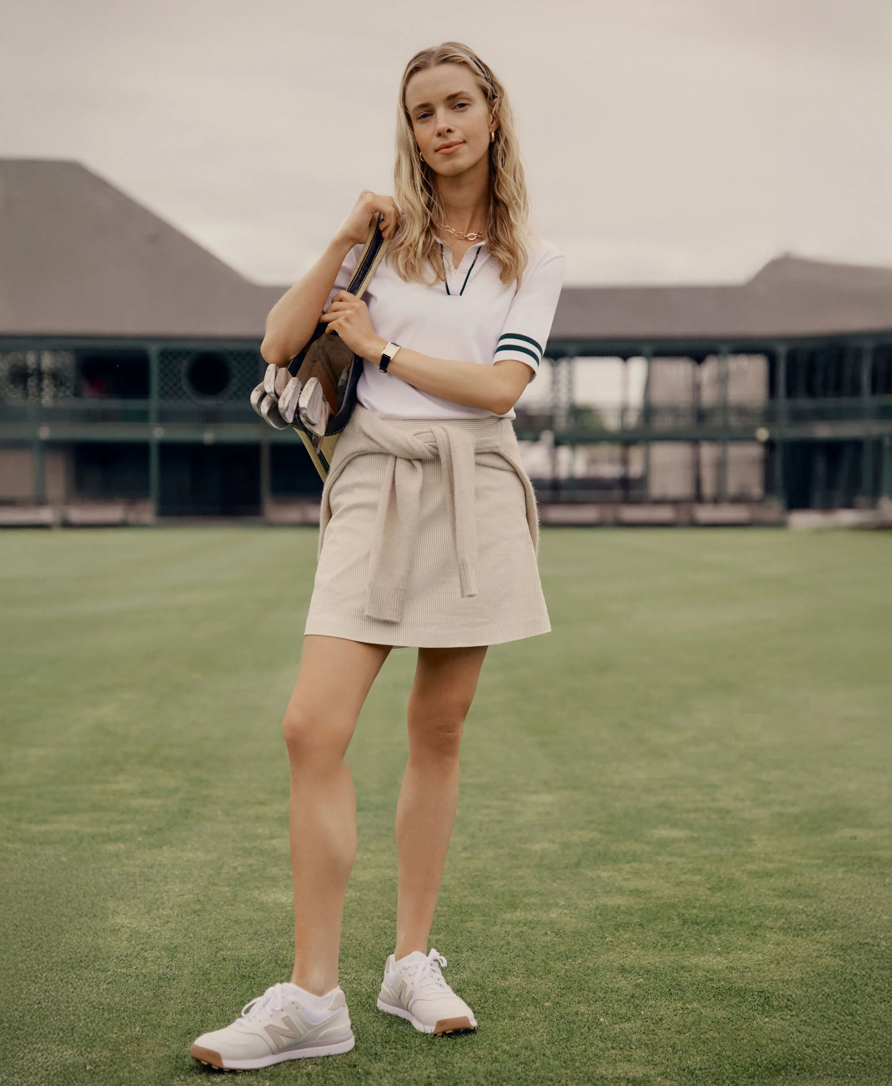 Khaki and White Stripe 16 Inch Performance Seersucker Winefred Golf Skirt sold by Tuckernuck product image thumbnail 2