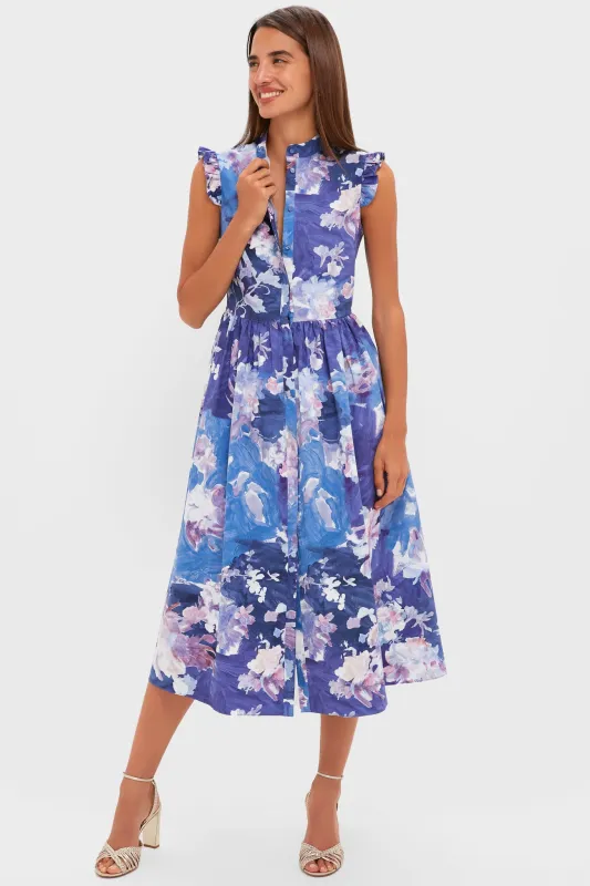 Artist Garden Pale Cobalt Sleeveless Flared Midi Dress sold by Tuckernuck