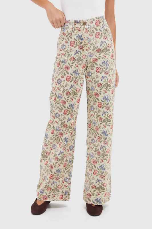 Dianthus Floral Denim Clara Pants sold by Tuckernuck