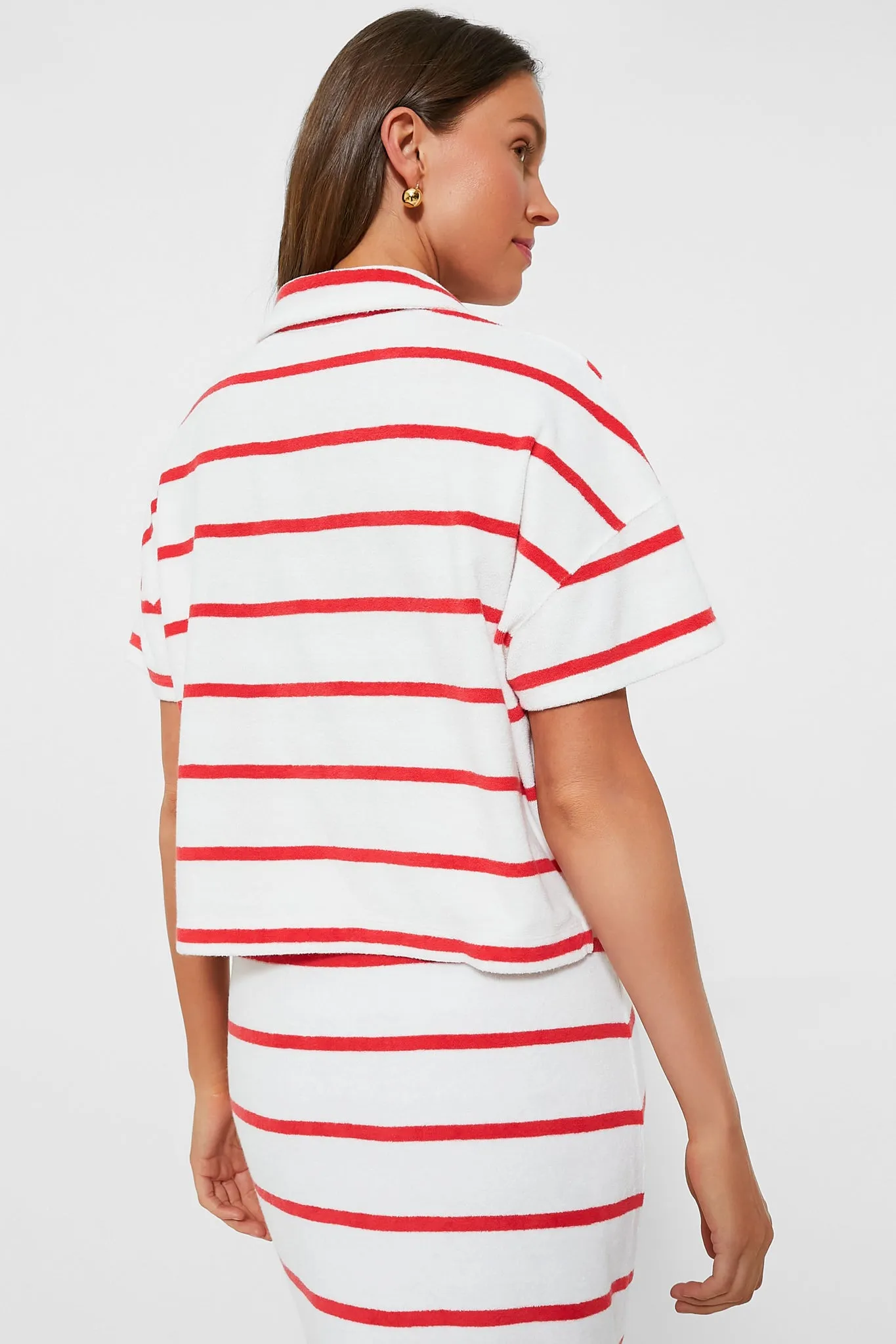 White and Flame Stripe Terry Towel Relaxed Polo sold by Tuckernuck product image thumbnail 4