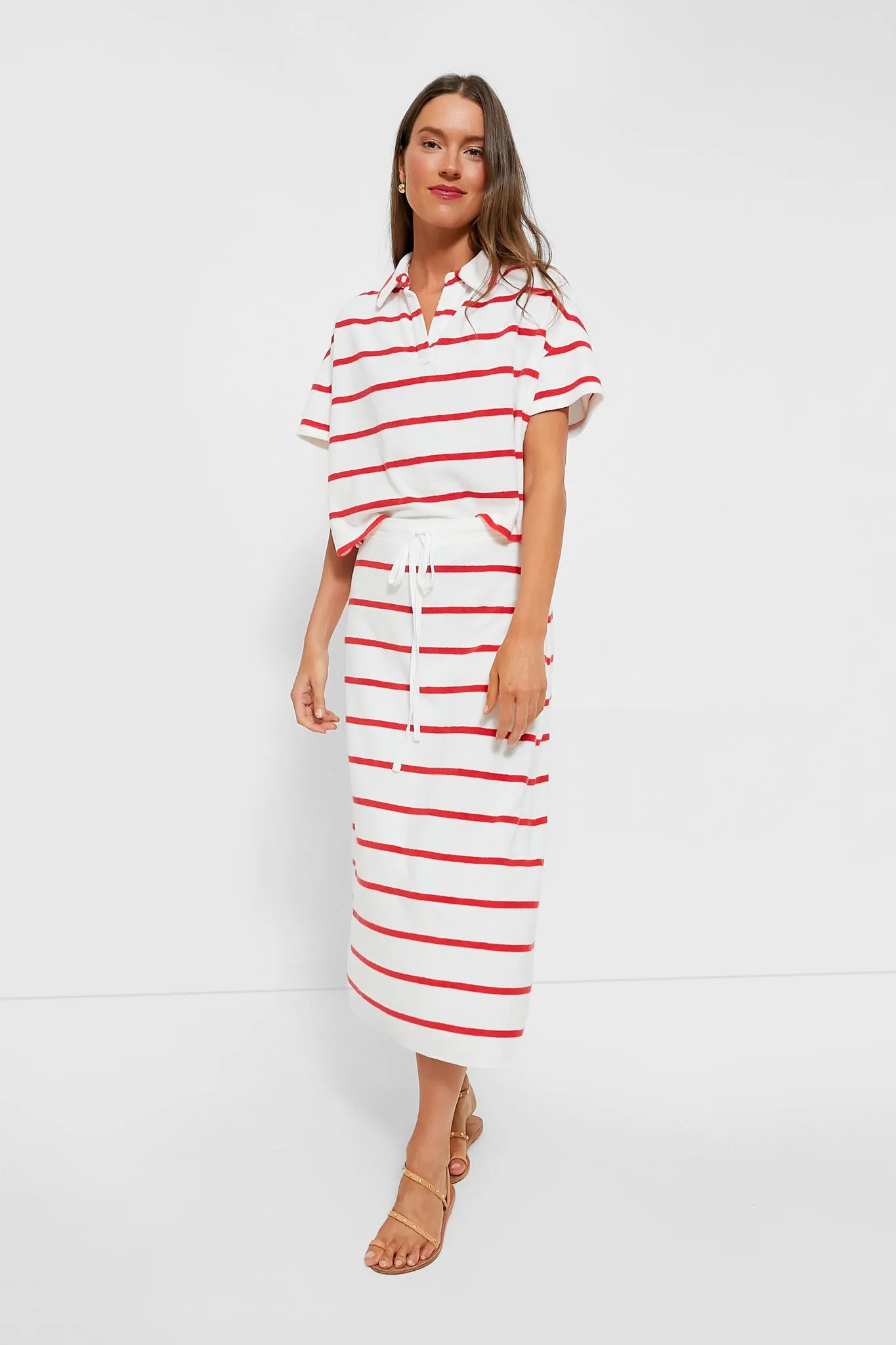 White and Flame Stripe Terry Towel Relaxed Polo sold by Tuckernuck product image thumbnail 5