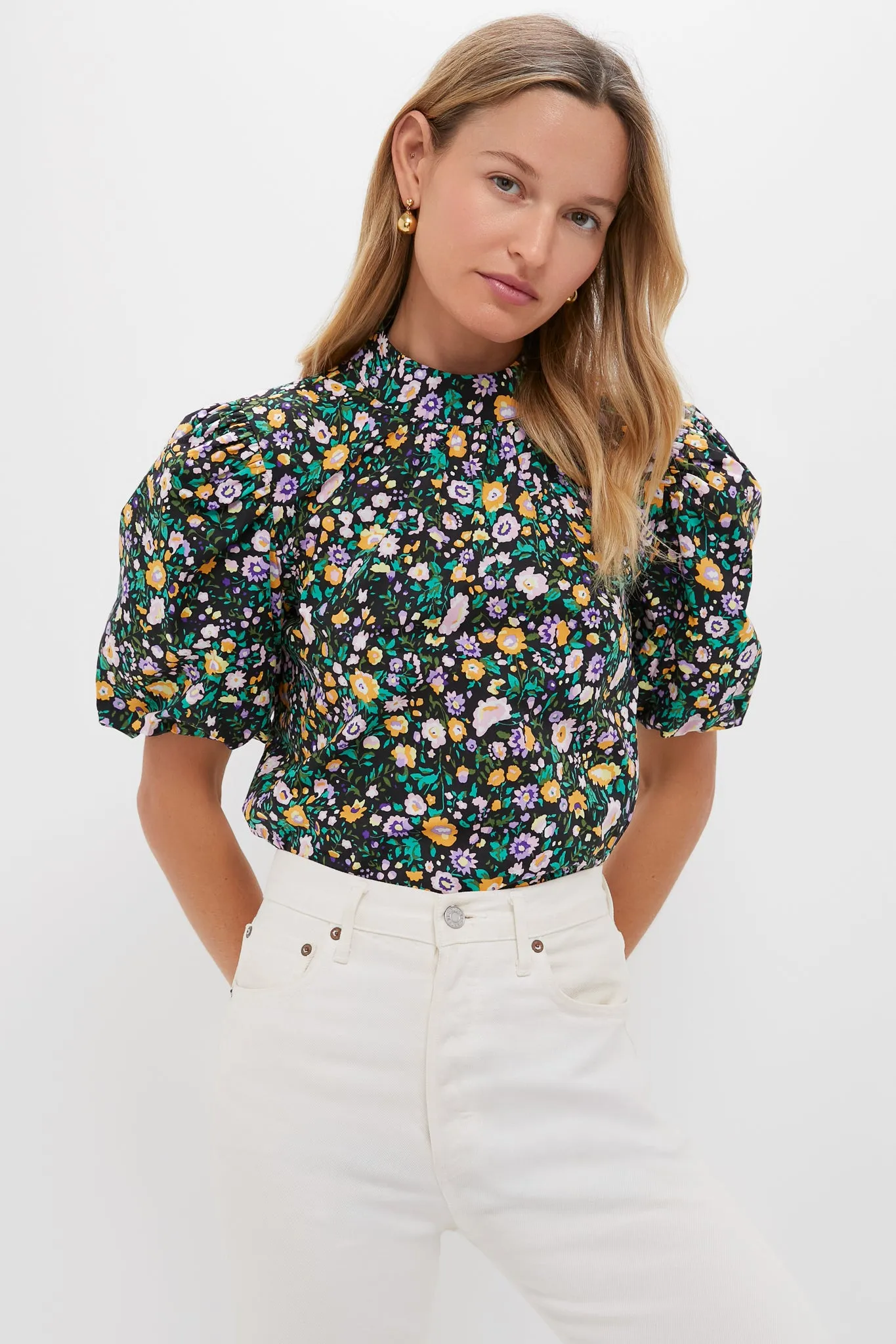 Black Multi Floral Gigi Blouse sold by Tuckernuck